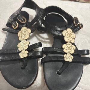 Chanel Black and Cream Women's Sandals
